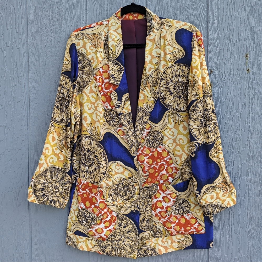 Vintage Barrie Stephens Abstract Blazer Size 8 Gold & Blue